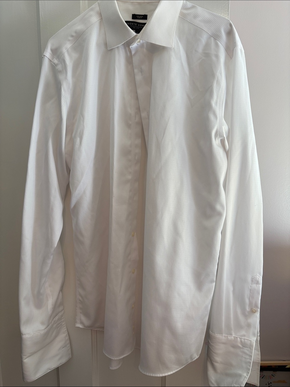 Pronto Uomo White Pinstripe Dress Shirt - Hidden Placket